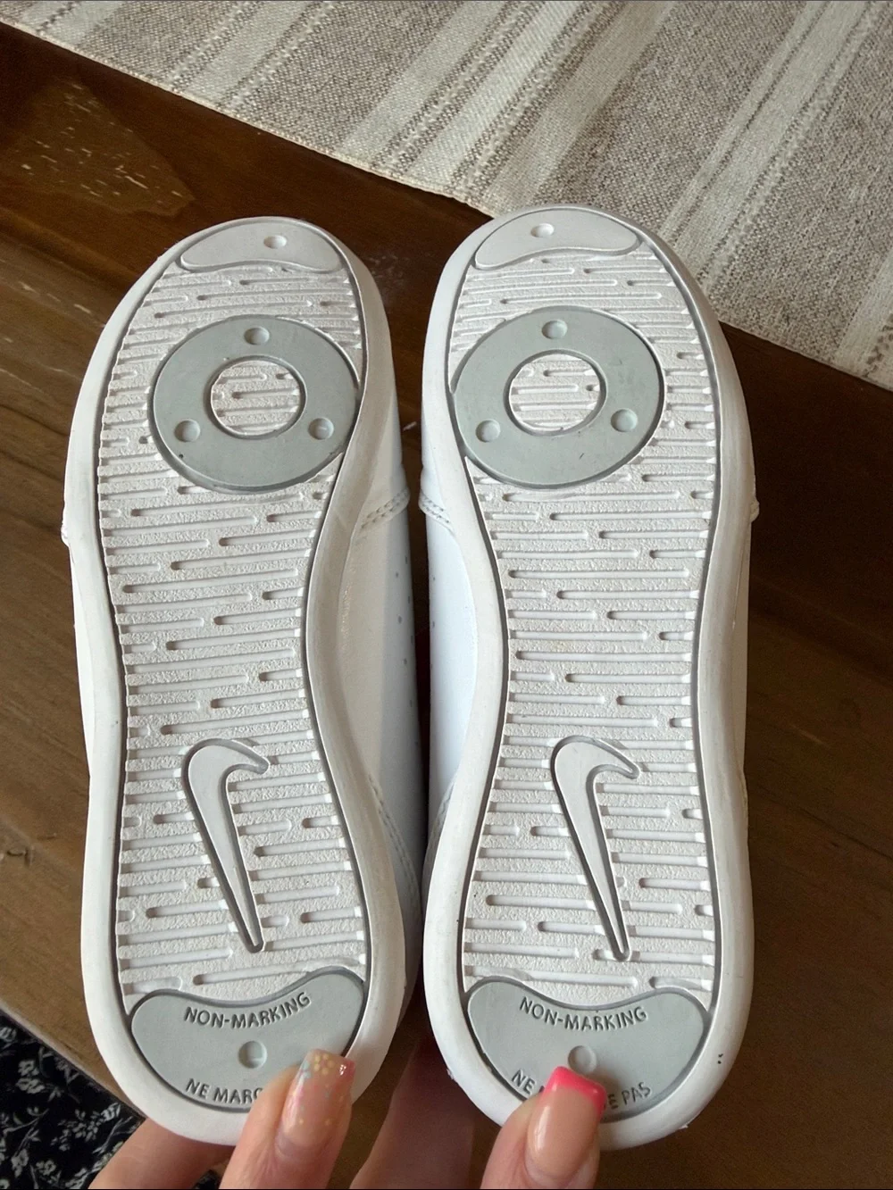 Nike cheer White Sneakers with Green Swoosh and Multi-Color Tags